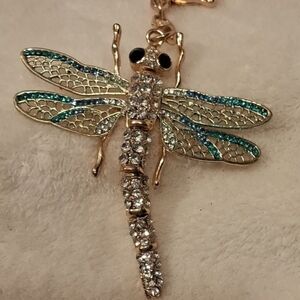 Sparkling Gold and Blue Dragonfly Key Holder